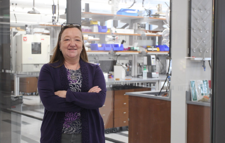 Joan Brennecke stands in her lab at UT Austin