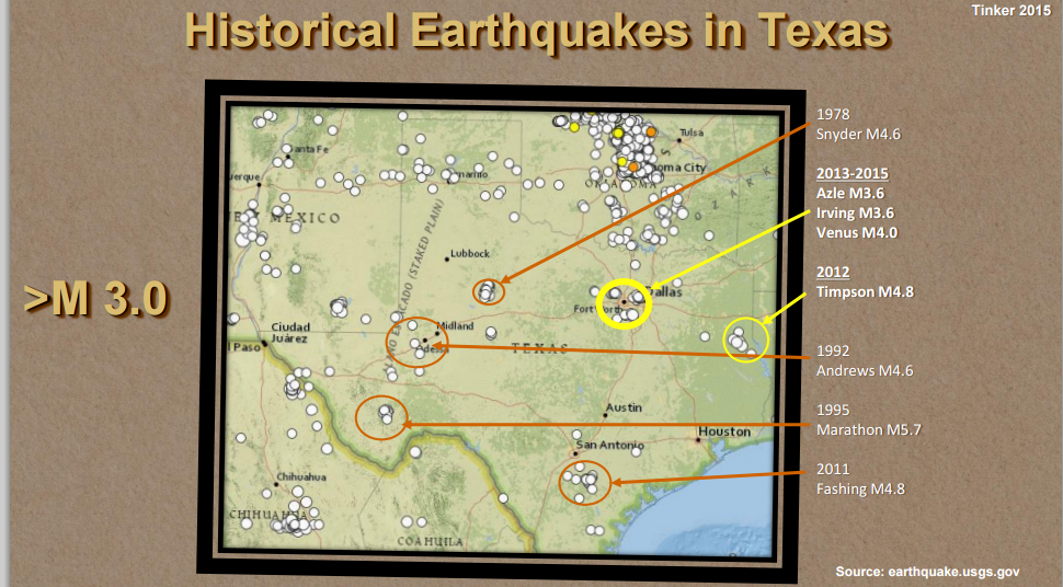 map of historical earthquakes in Texas