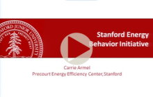 Title slide from Carrie Armel's presentation at UT Energy Symposium, that reads "Stanford Energy Behavior Initiative, Carrie Armel, Precourt Energy Efficiency Center, Stanford"