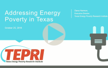 Title slide from Dana Harmon's presentation at UT Energy Symposium, with text giving presentation title, speaker name, date and with TEPRI logo and icon of electric plug