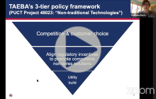 TAEBA's 3-tier policy framework: an inverted pyramid with competition at the top; regulatory incentives in the middle and utility build at the narrow bottom point