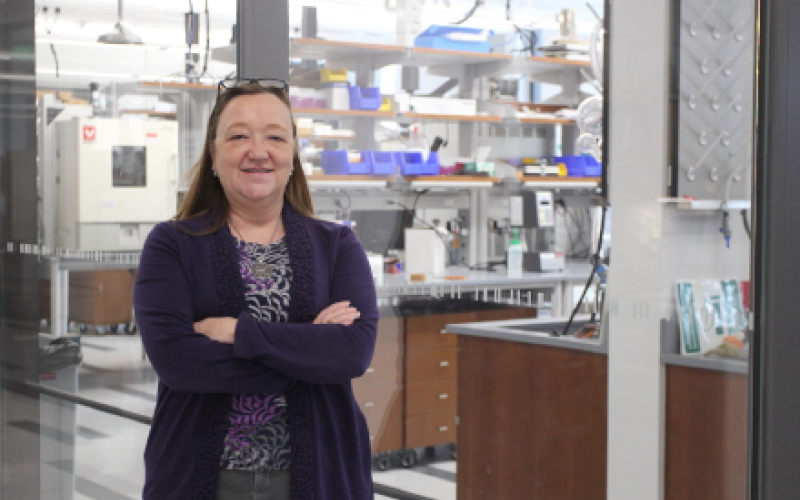 Joan Brennecke stands in her lab at UT Austin