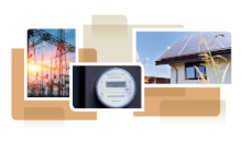 photo collage from cover of white paper, showing electricty meter, home and transmission lines