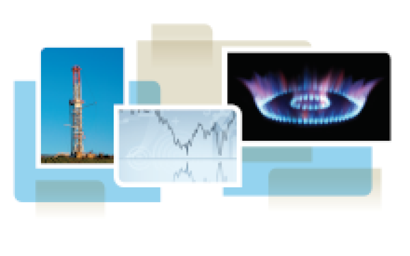 photo collage from cover of white paper, showing gas drill, a trend line, and a gas stove burner